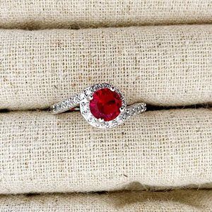 Costume Jewelry Imitation Silver Ruby and Diamond Ring, Size 9, New Never Worn